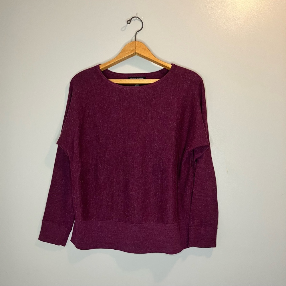 BANANA REPUBLIC Crew Neck Sweater Hi Low Hem Ribbed Soft Cotton Blend Small